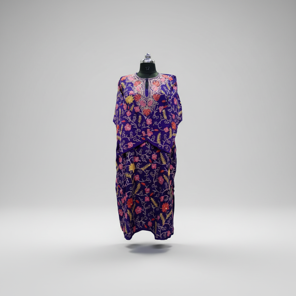 Blue Wool Pheran with Full Aari Work